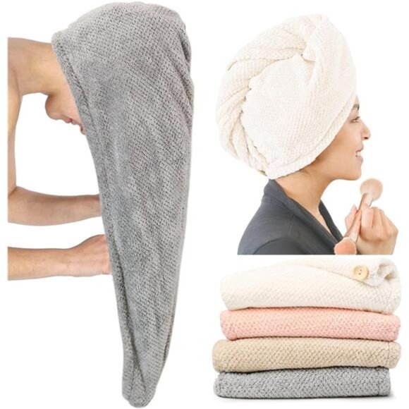 Extra Large 4 Pack Microfiber Hair Towel Wrap for Women Super Absorbent & Quick - Picture 1 of 8